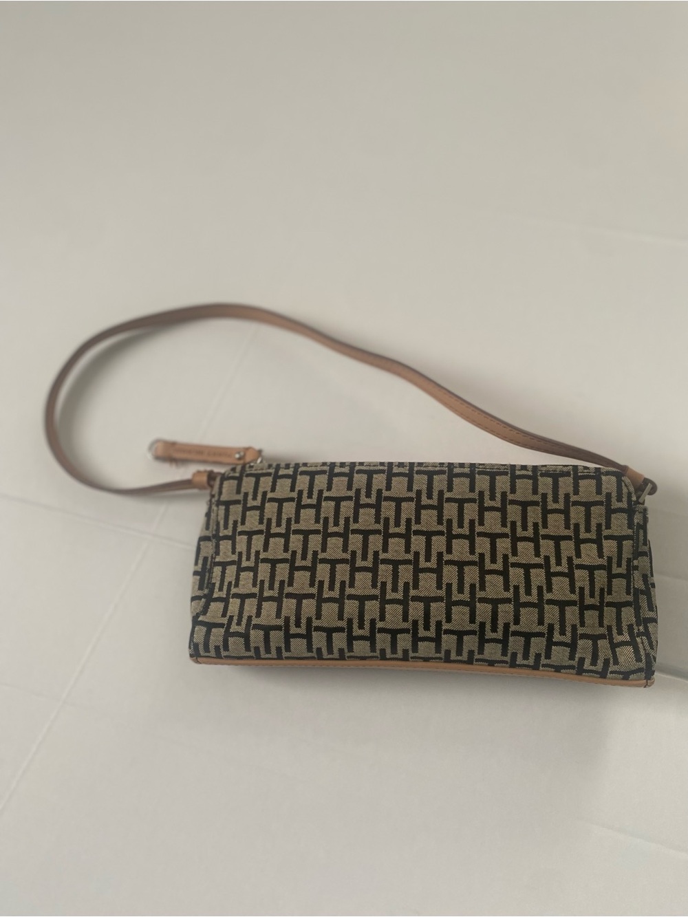 Tommy Hilfiger Black and Brown Monogram Crossbody Wallet